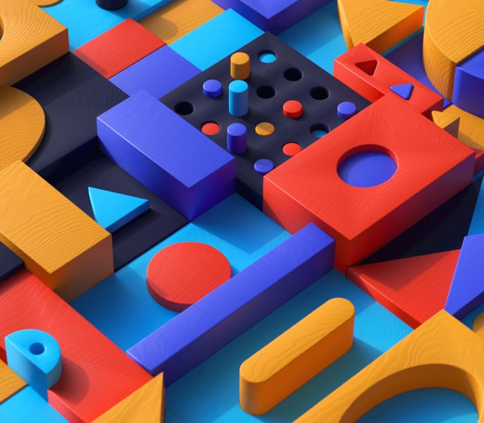 A variety of neatly arranged colorful wooden building blocks